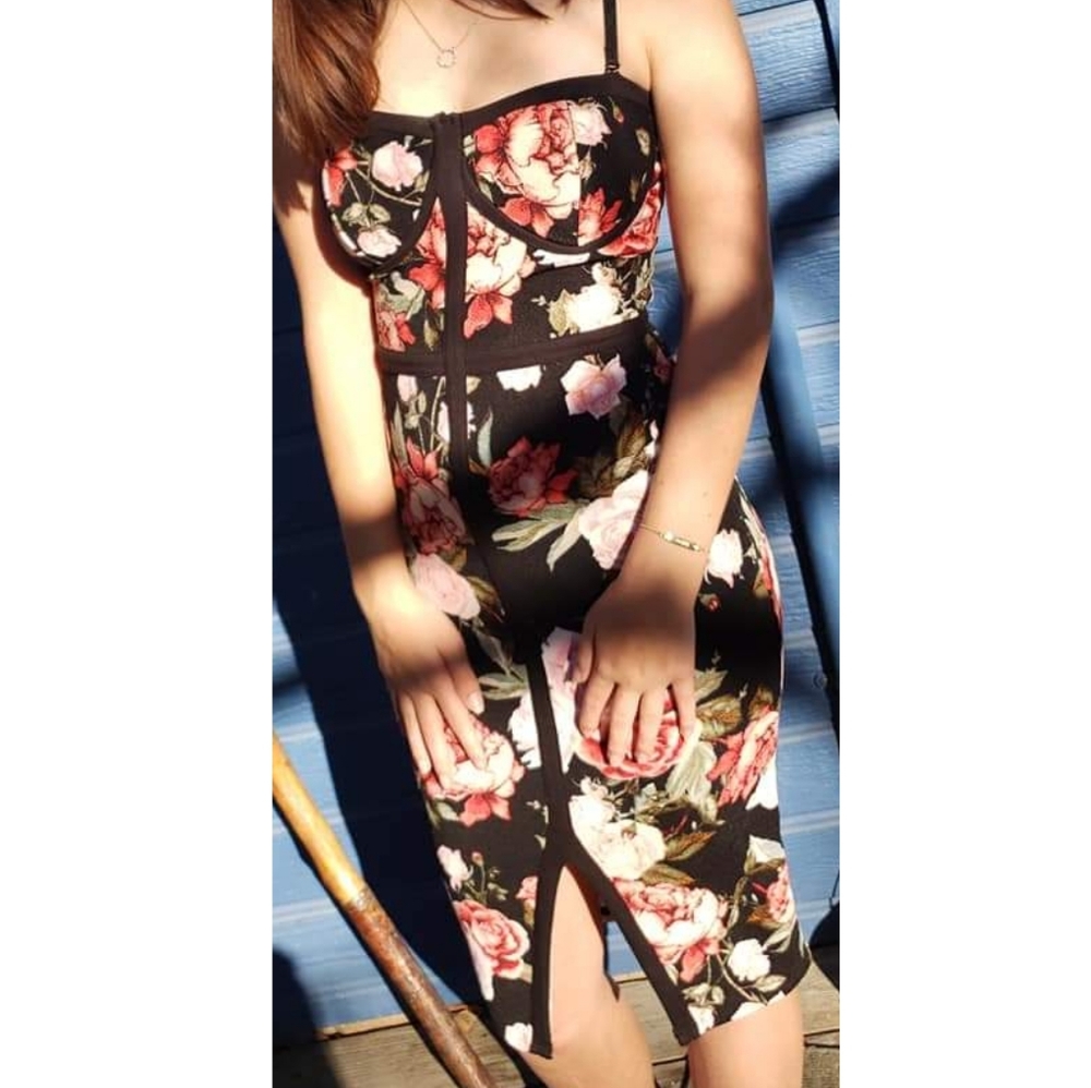 Corset style floral dress.